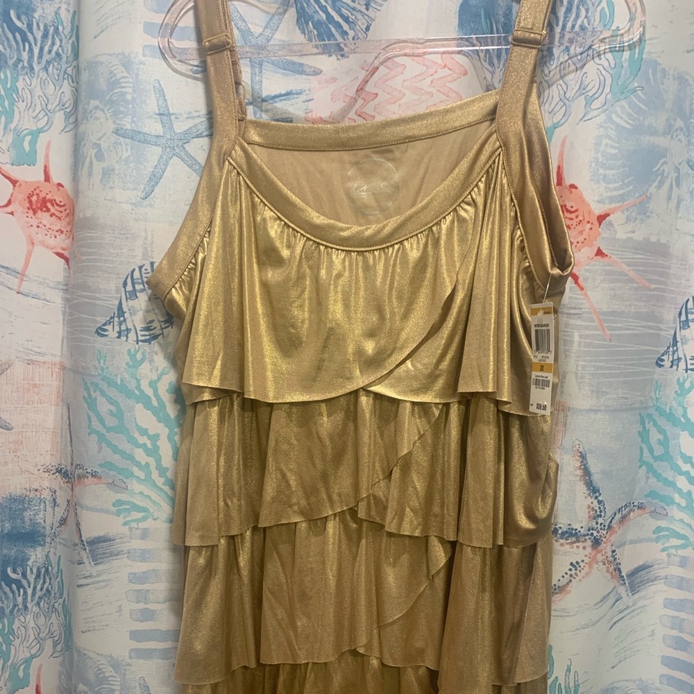 INC shimmery ruffled layer tank 3x